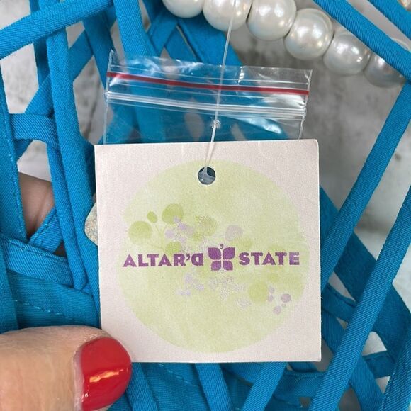 New Altar’d State Strappy Blue Sleeveless Dress Key Hole Back Size Medium - Picture 7 of 12